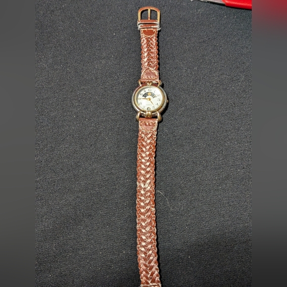 Classy Brown, Gold, & Silver Toned Wristwatch w/ Adjustable Buckle Band - Picture 4 of 8